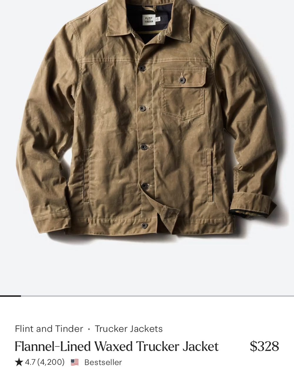 Flint and Tinder Lightweight Waxed Trucker Jacket in Brown